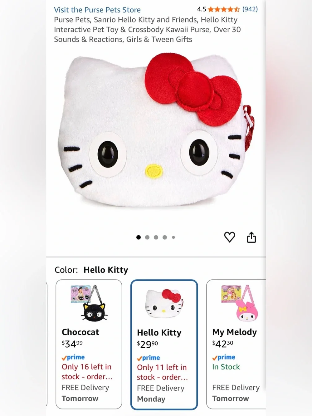 Hello Kitty White Plush Crossbody with Red Bow Accent